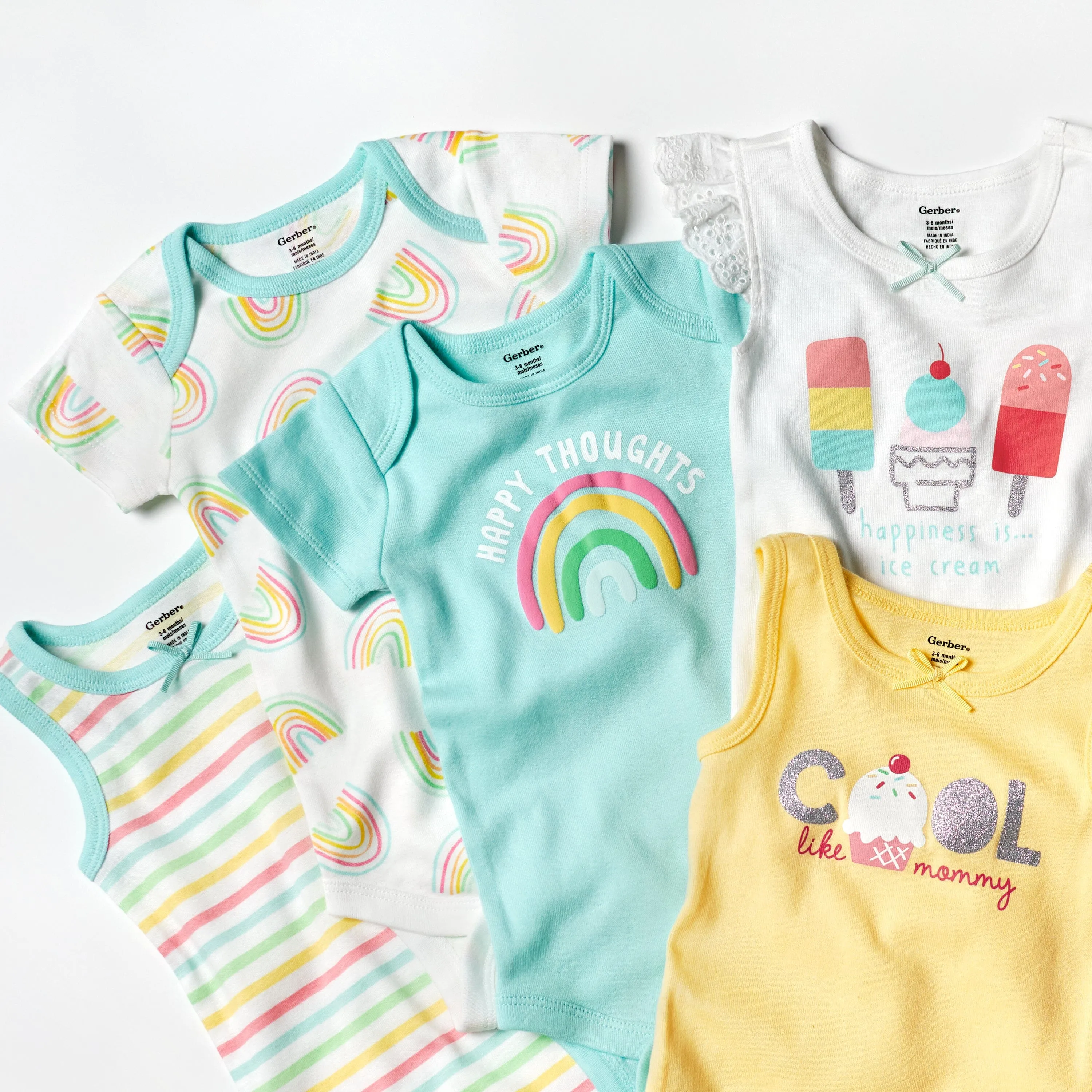 4-Pack Baby Girls Dots Of Rainbows Tank Onesies® Bodysuits