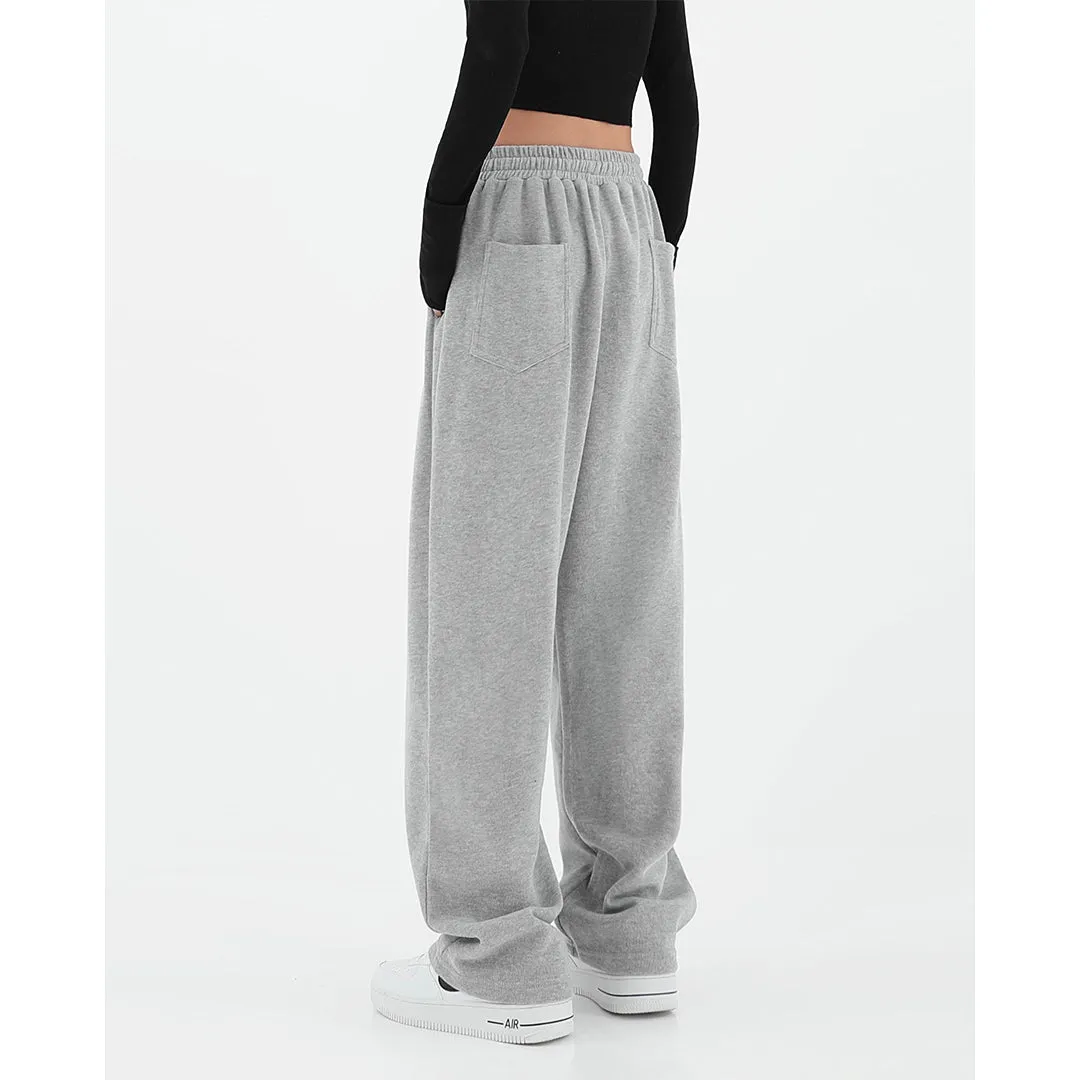 Alice Winter Suede Gray Wide-leg High Waist Straight Sweatpants