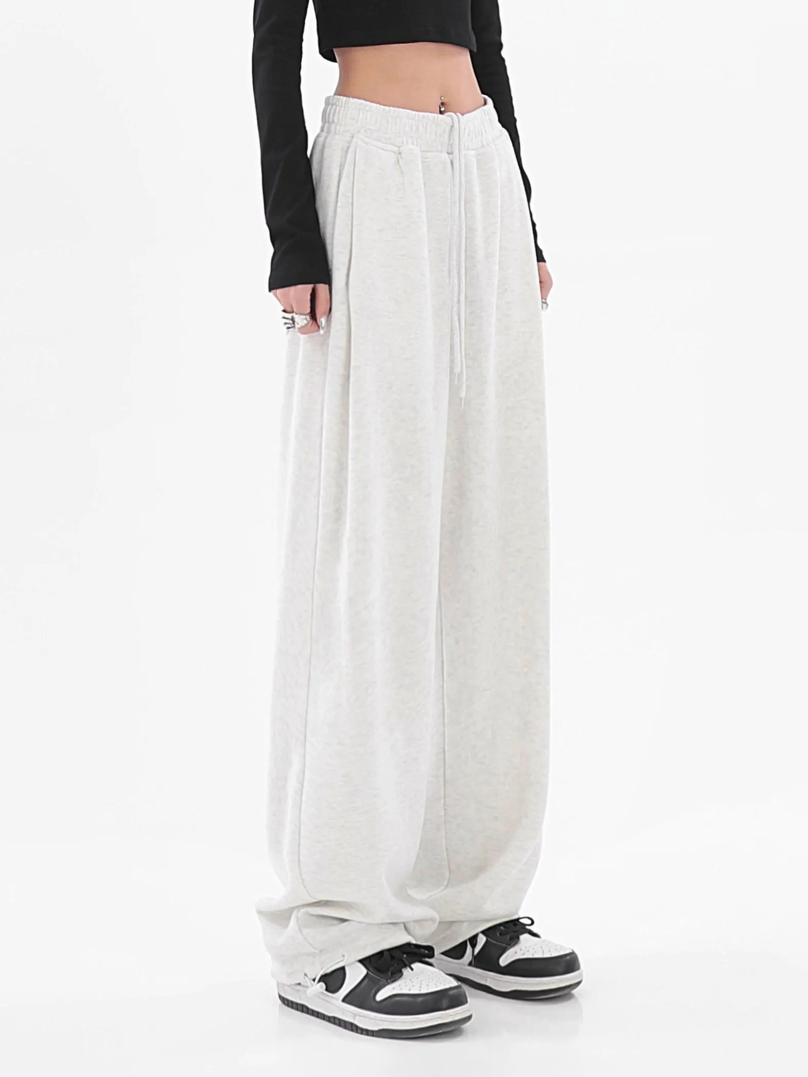 Alice Winter Suede Gray Wide-leg High Waist Straight Sweatpants