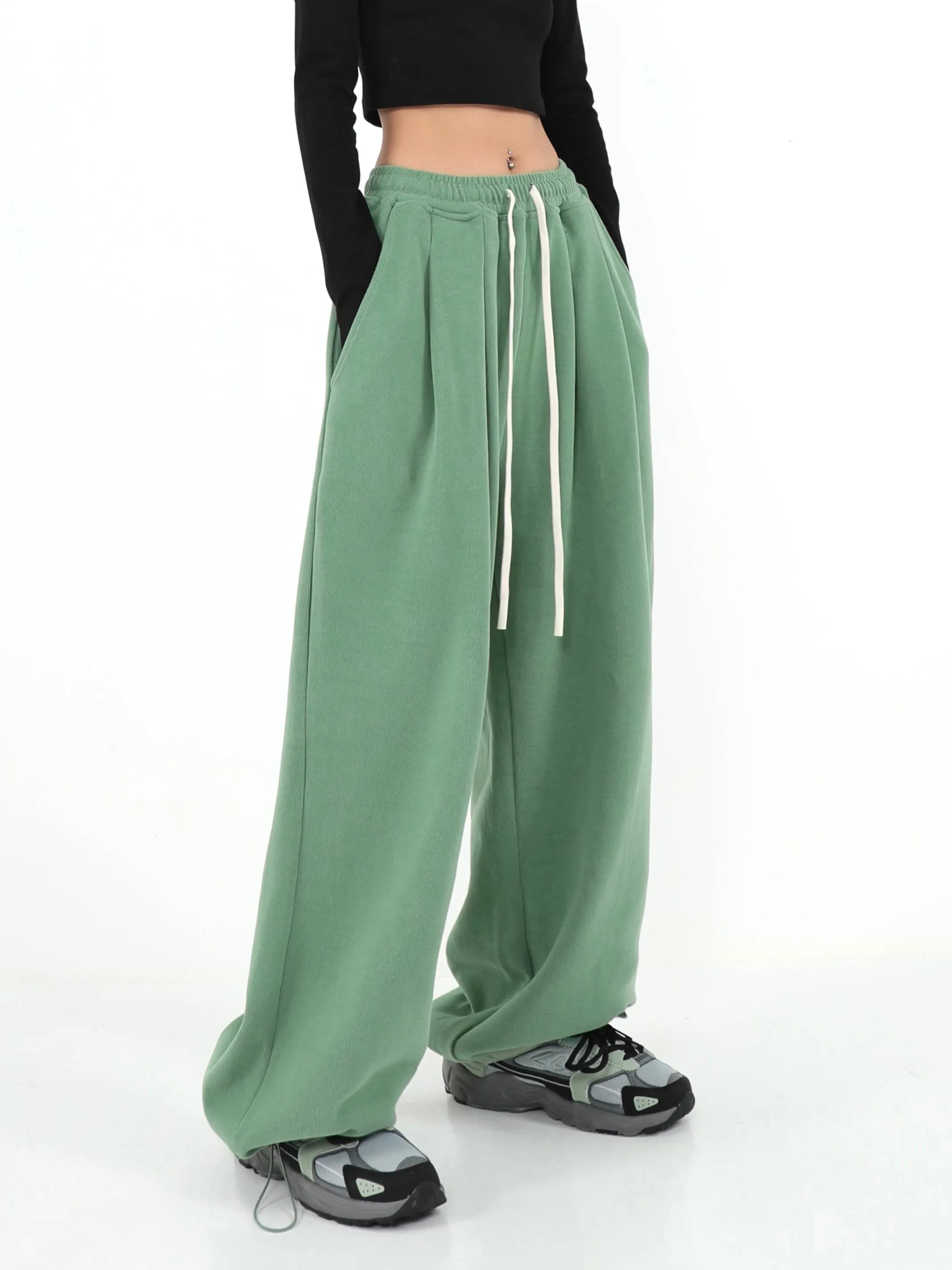 Alice Winter Suede Gray Wide-leg High Waist Straight Sweatpants