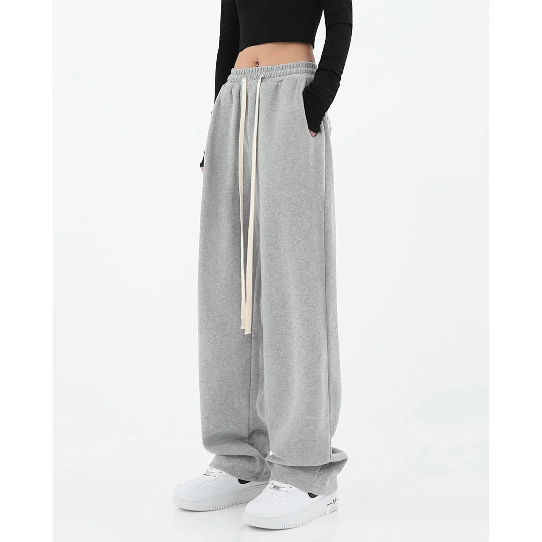 Alice Winter Suede Gray Wide-leg High Waist Straight Sweatpants