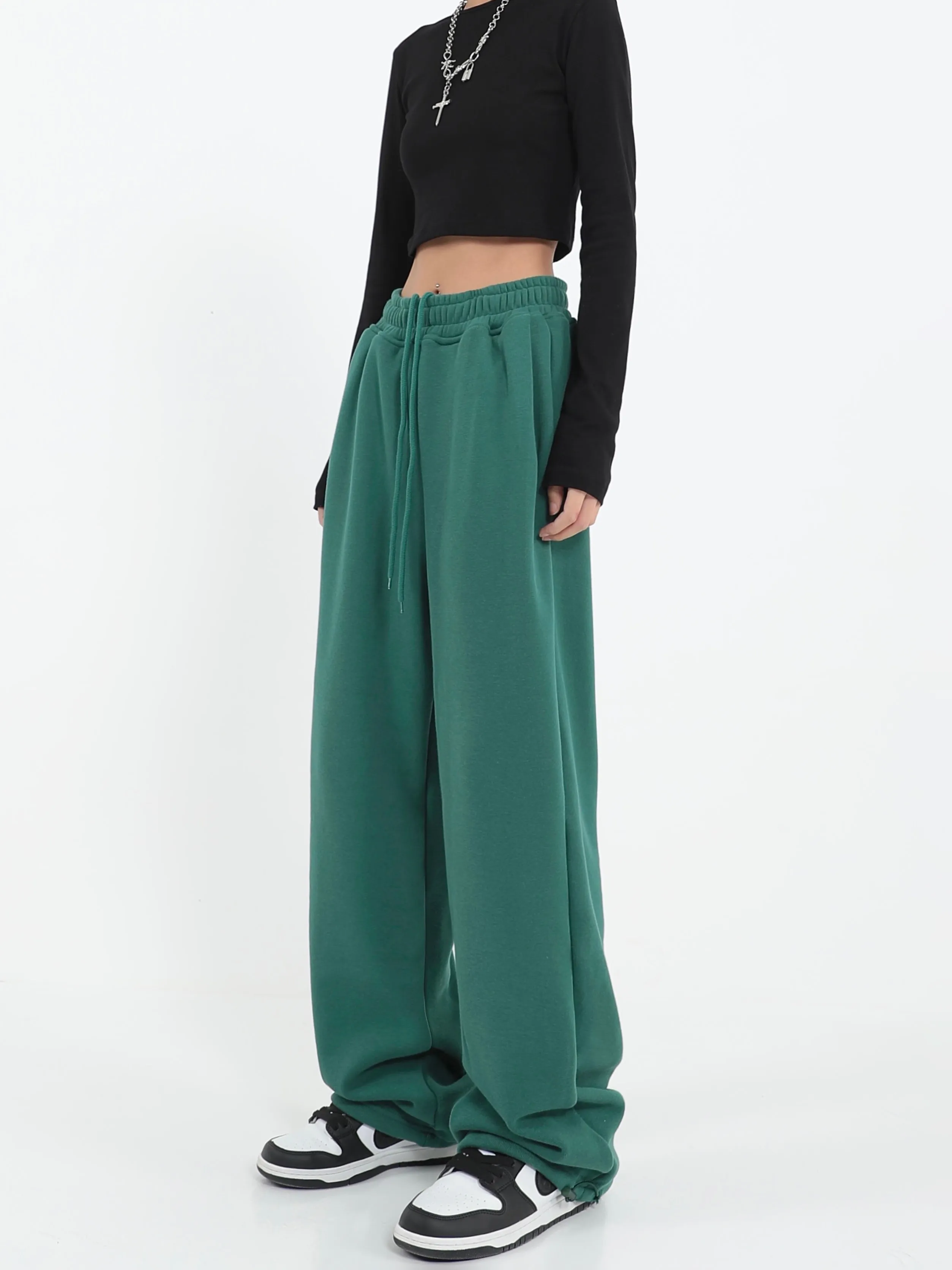 Alice Winter Suede Gray Wide-leg High Waist Straight Sweatpants