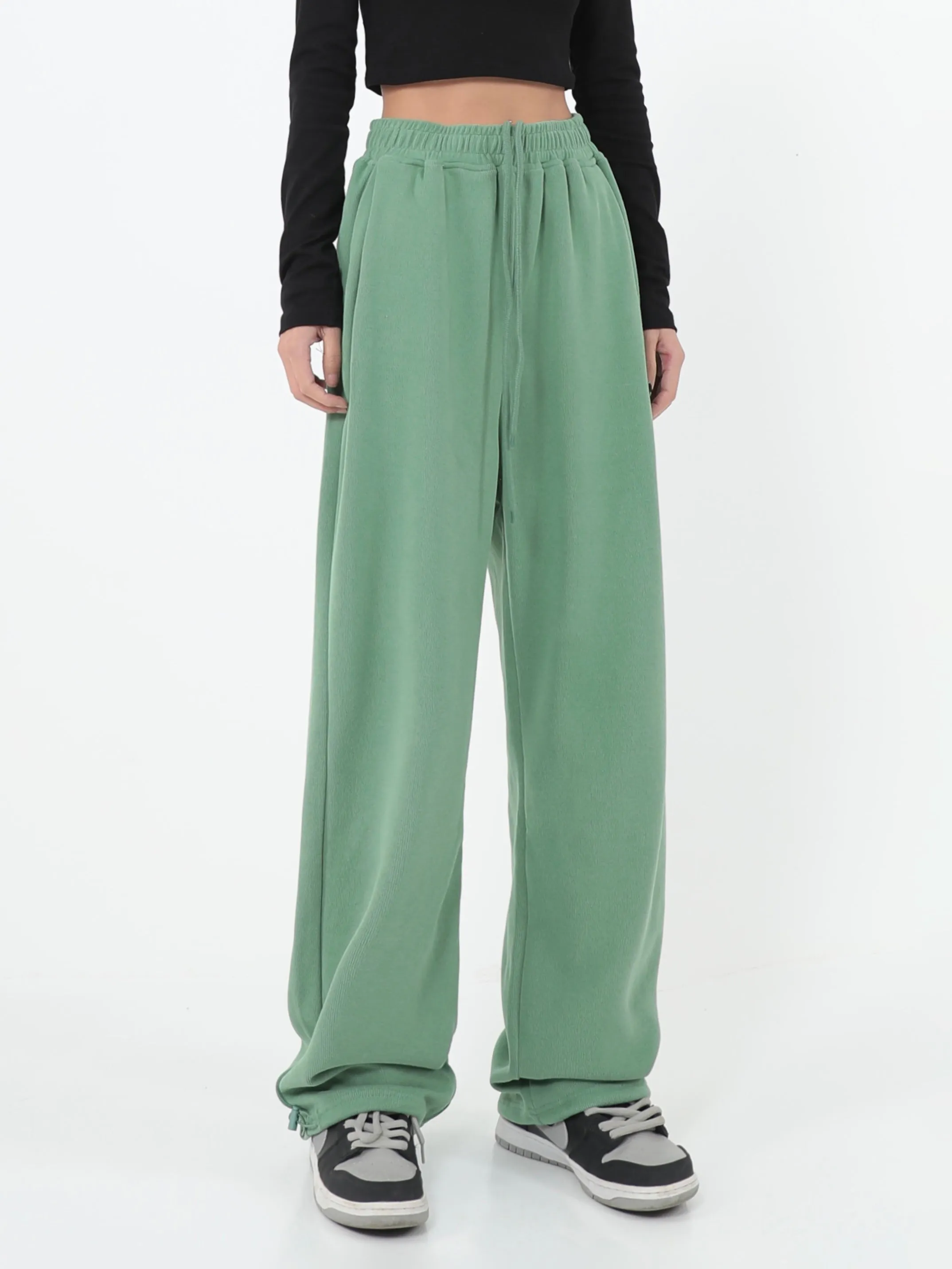 Alice Winter Suede Gray Wide-leg High Waist Straight Sweatpants