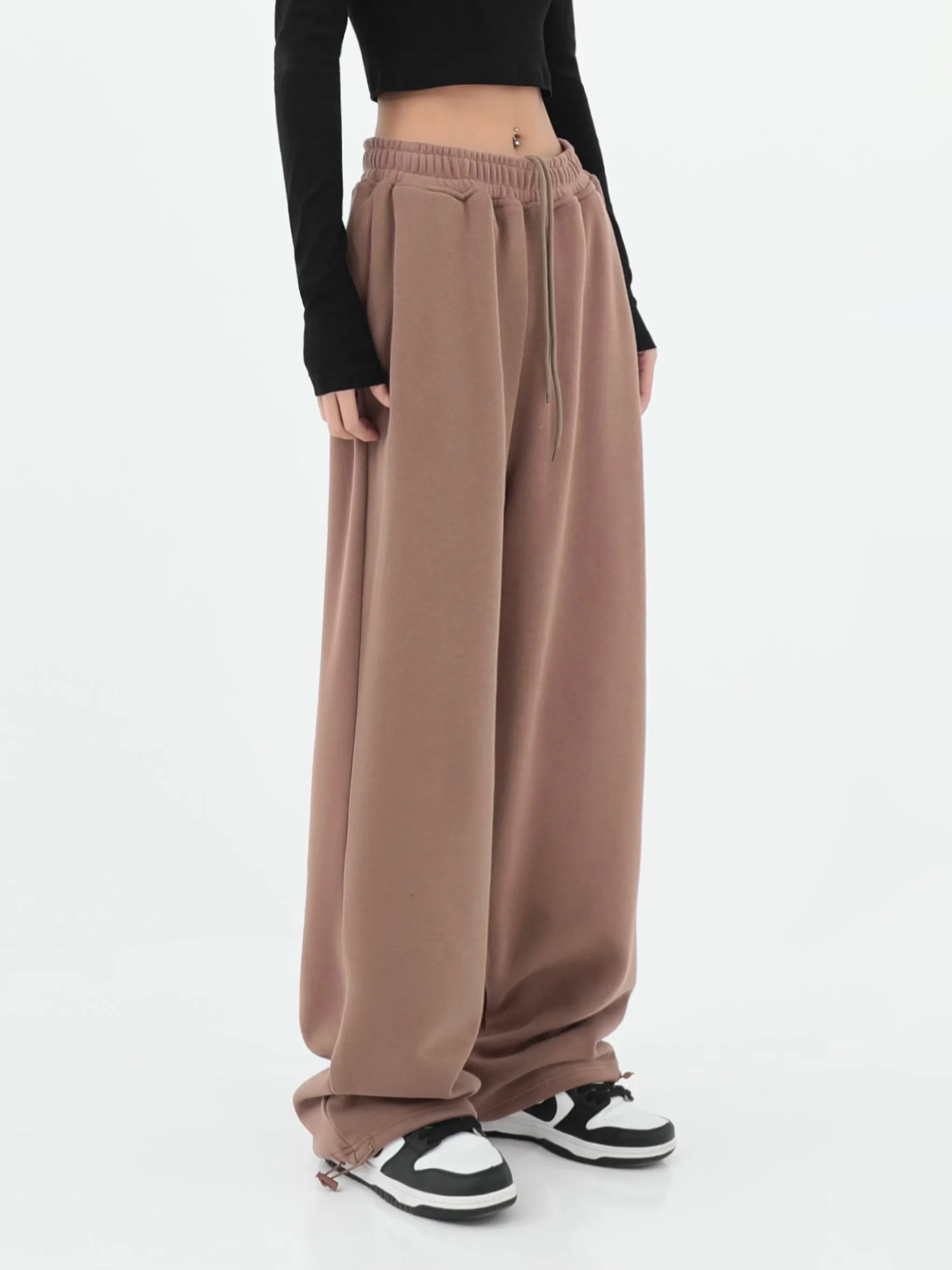 Alice Winter Suede Gray Wide-leg High Waist Straight Sweatpants