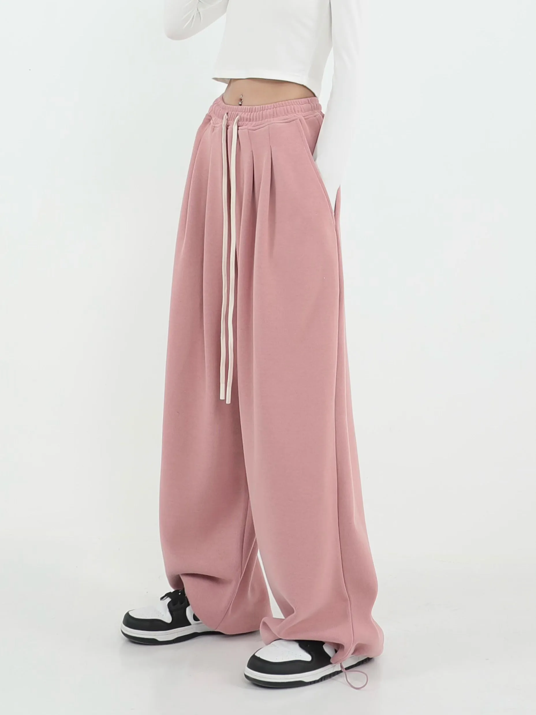 Alice Winter Suede Gray Wide-leg High Waist Straight Sweatpants