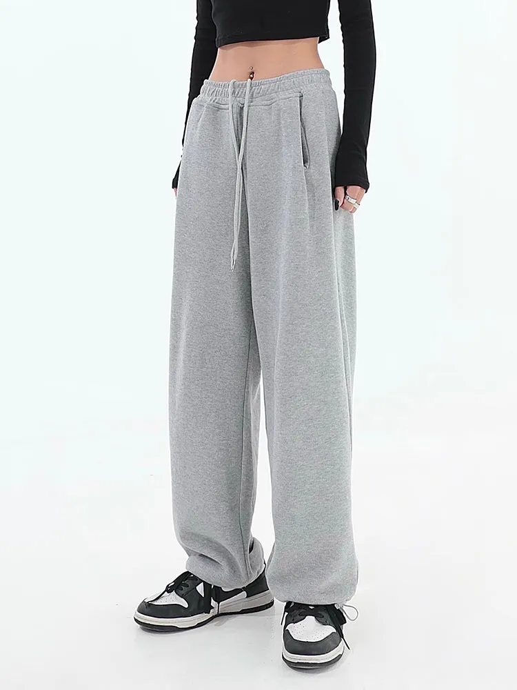 Alice Winter Suede Gray Wide-leg High Waist Straight Sweatpants