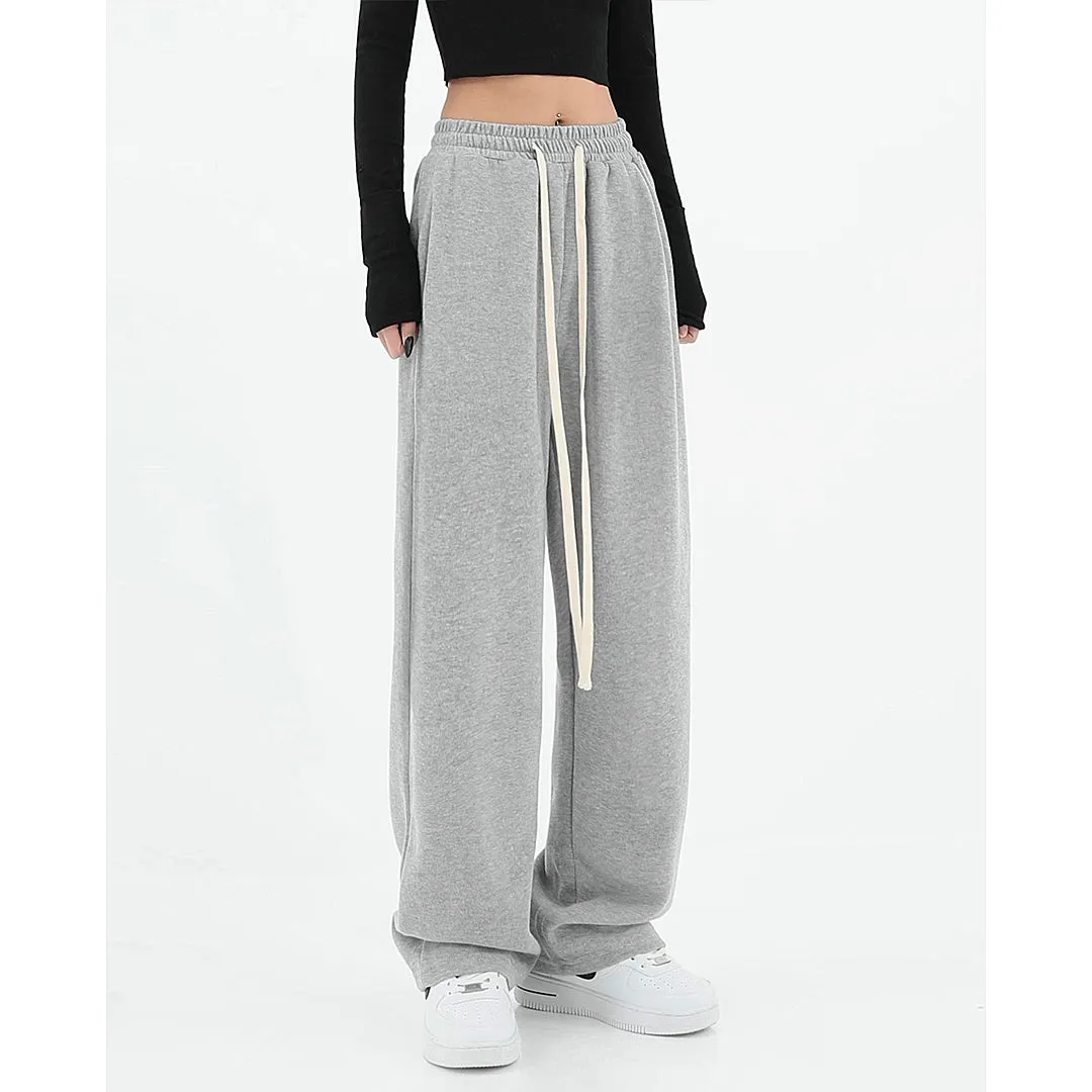 Alice Winter Suede Gray Wide-leg High Waist Straight Sweatpants