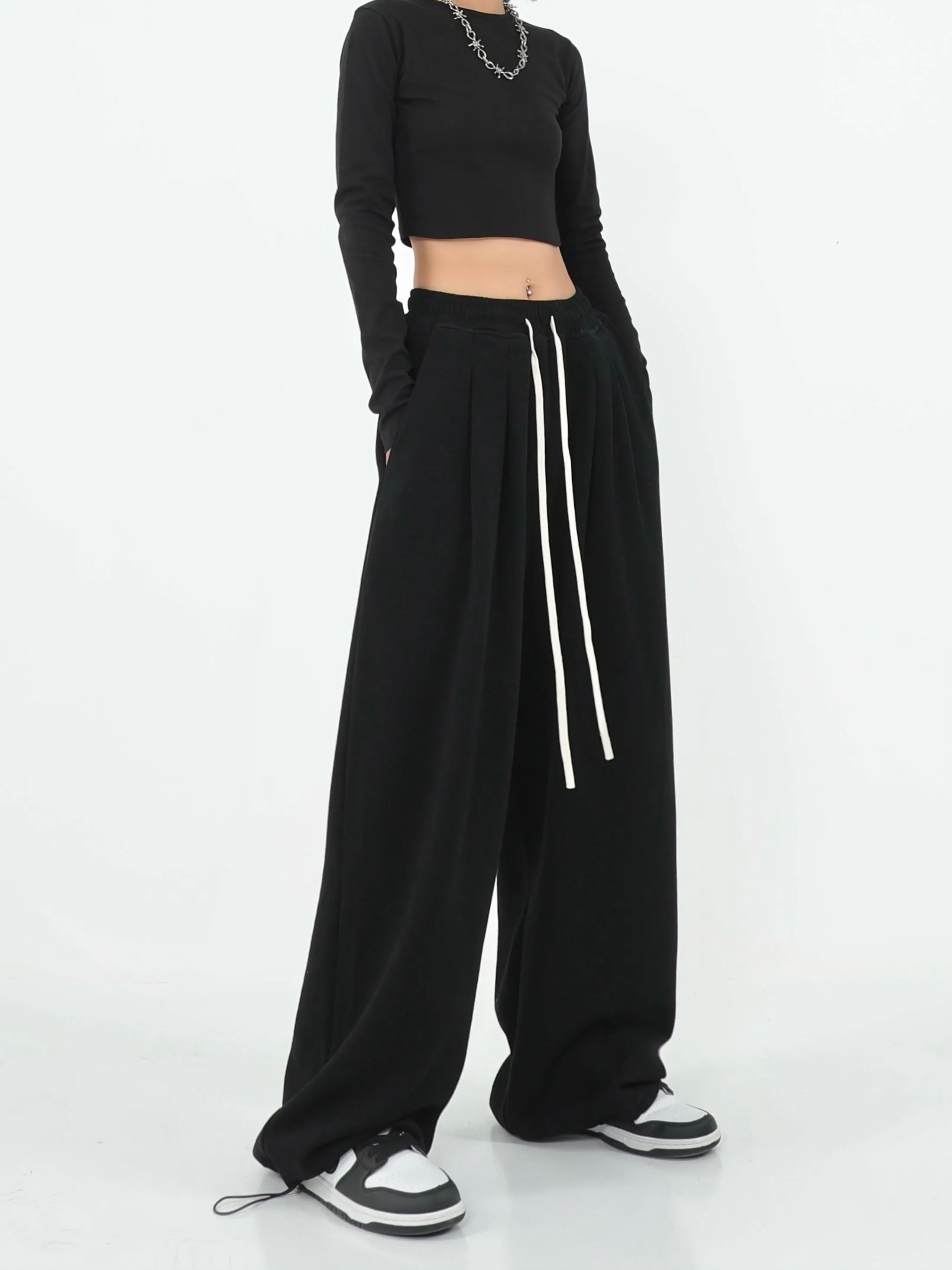 Alice Winter Suede Gray Wide-leg High Waist Straight Sweatpants