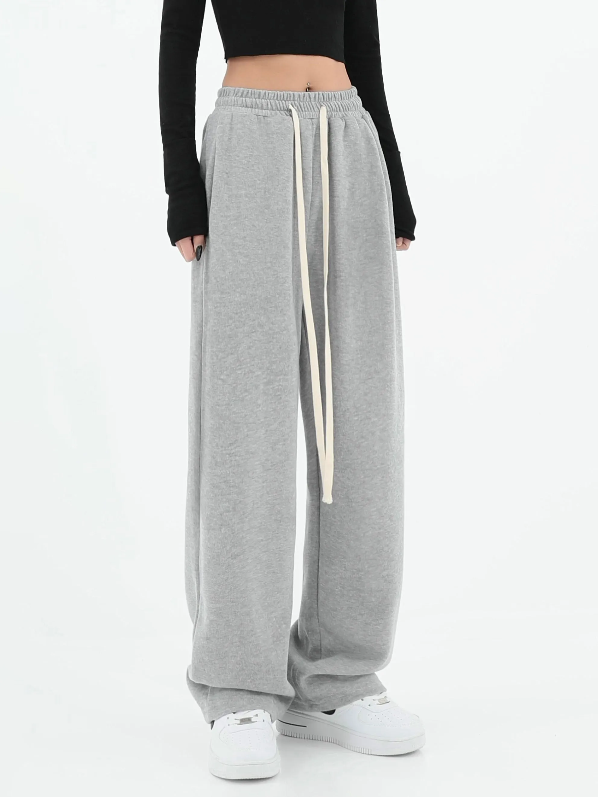 Alice Winter Suede Gray Wide-leg High Waist Straight Sweatpants
