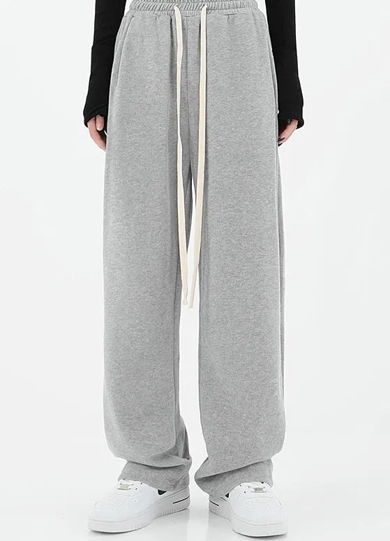 Alice Winter Suede Gray Wide-leg High Waist Straight Sweatpants