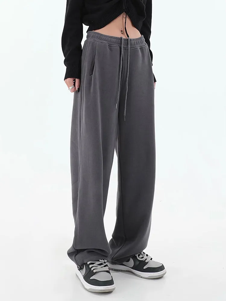 Alice Winter Suede Gray Wide-leg High Waist Straight Sweatpants
