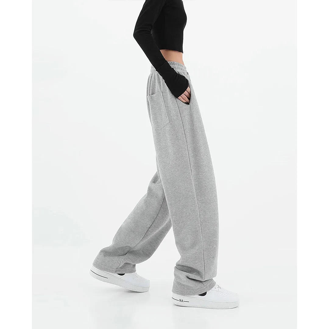Alice Winter Suede Gray Wide-leg High Waist Straight Sweatpants