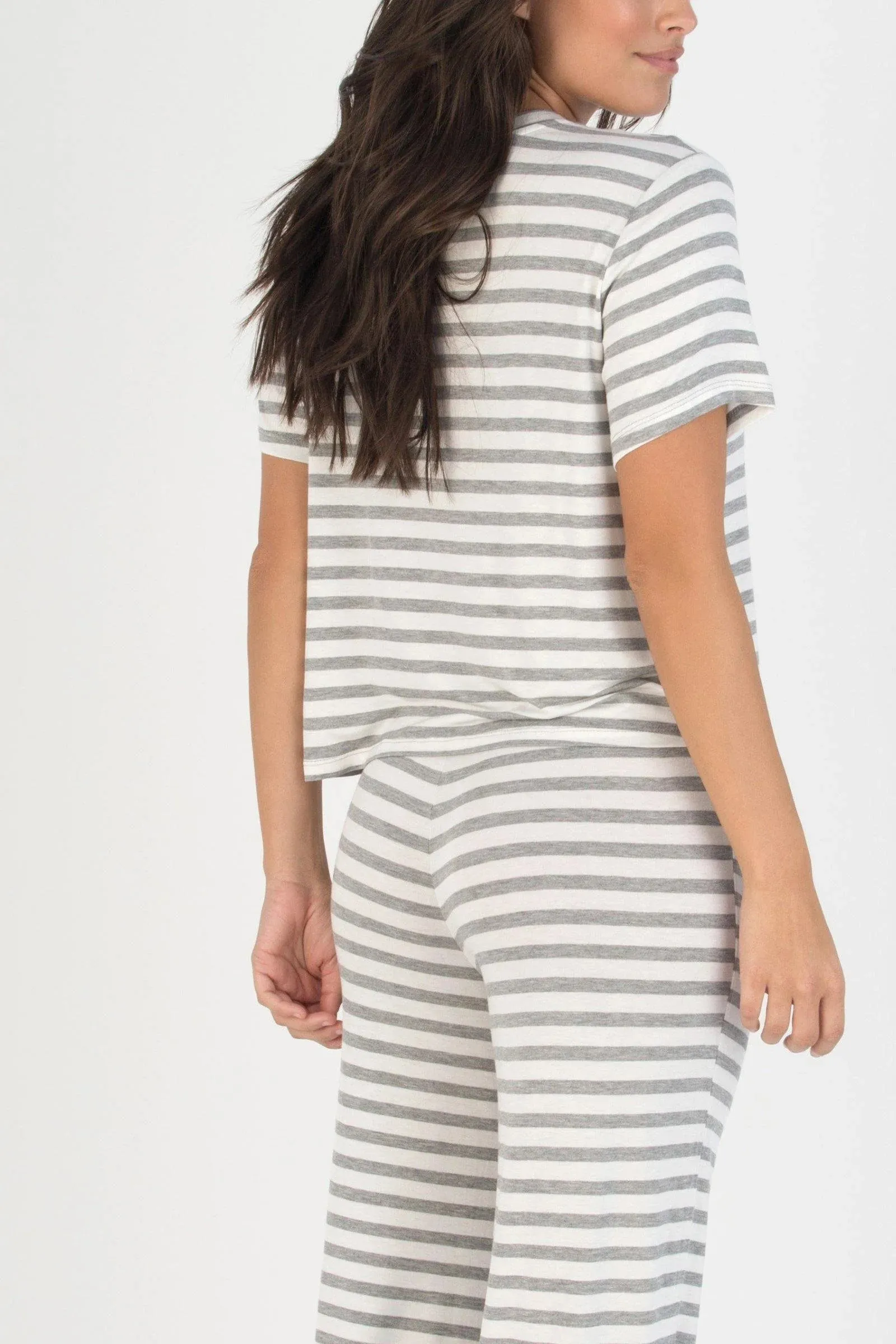 All American Jersey PJ Set In Ivory Stripe - Honeydew Intimates