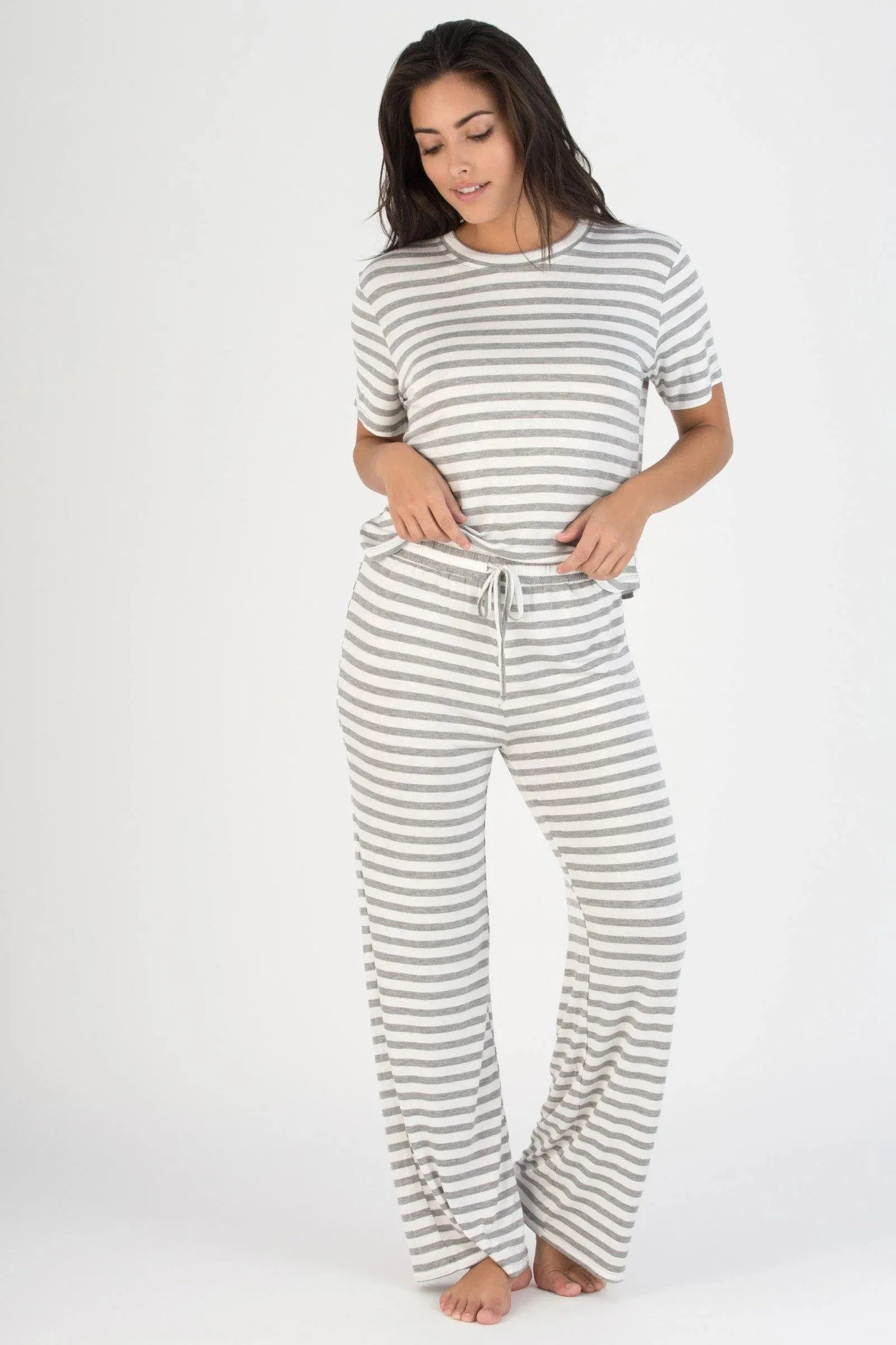 All American Jersey PJ Set In Ivory Stripe - Honeydew Intimates