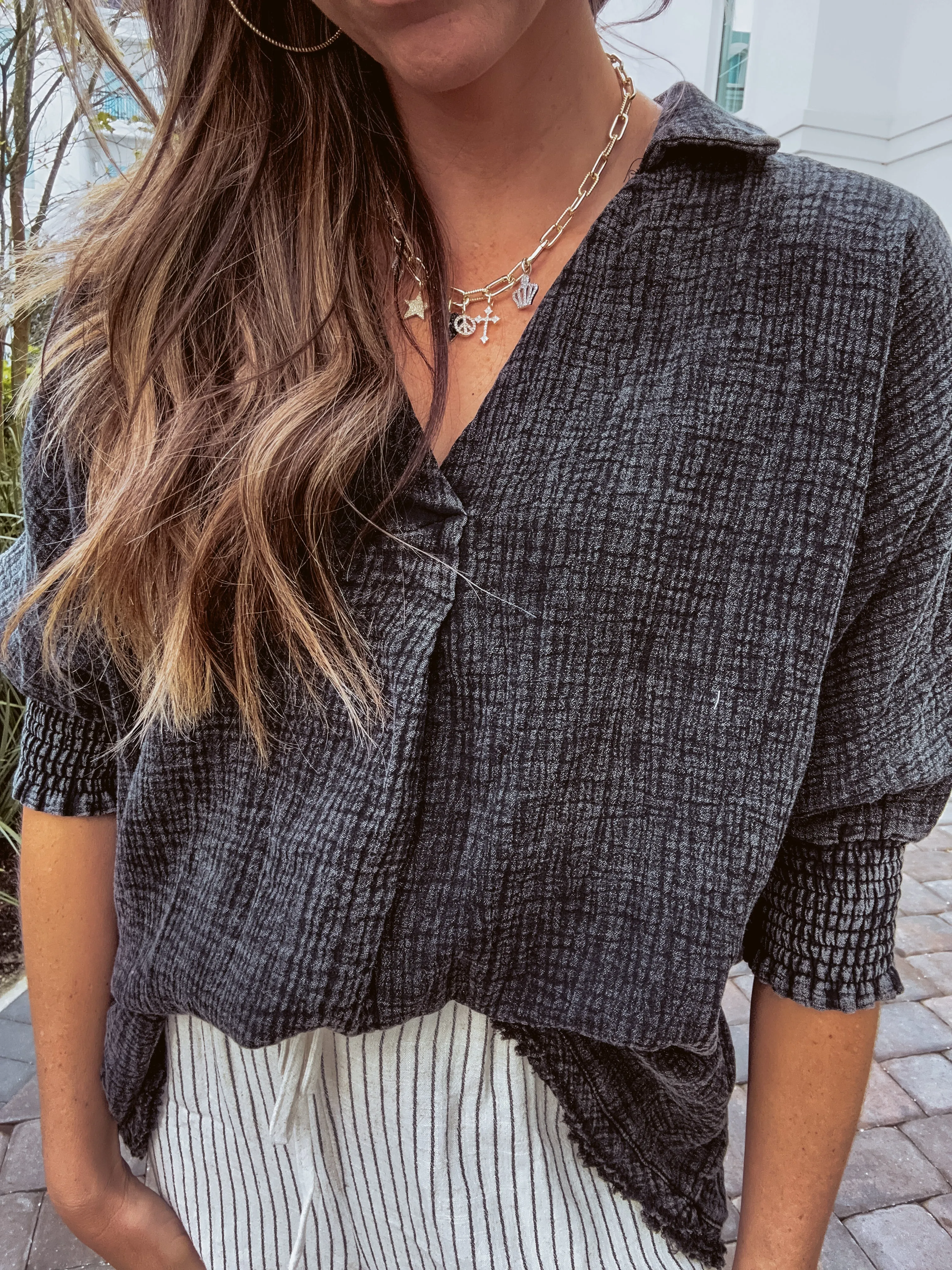 Ash Double Gauze Collared Smock Sleeve