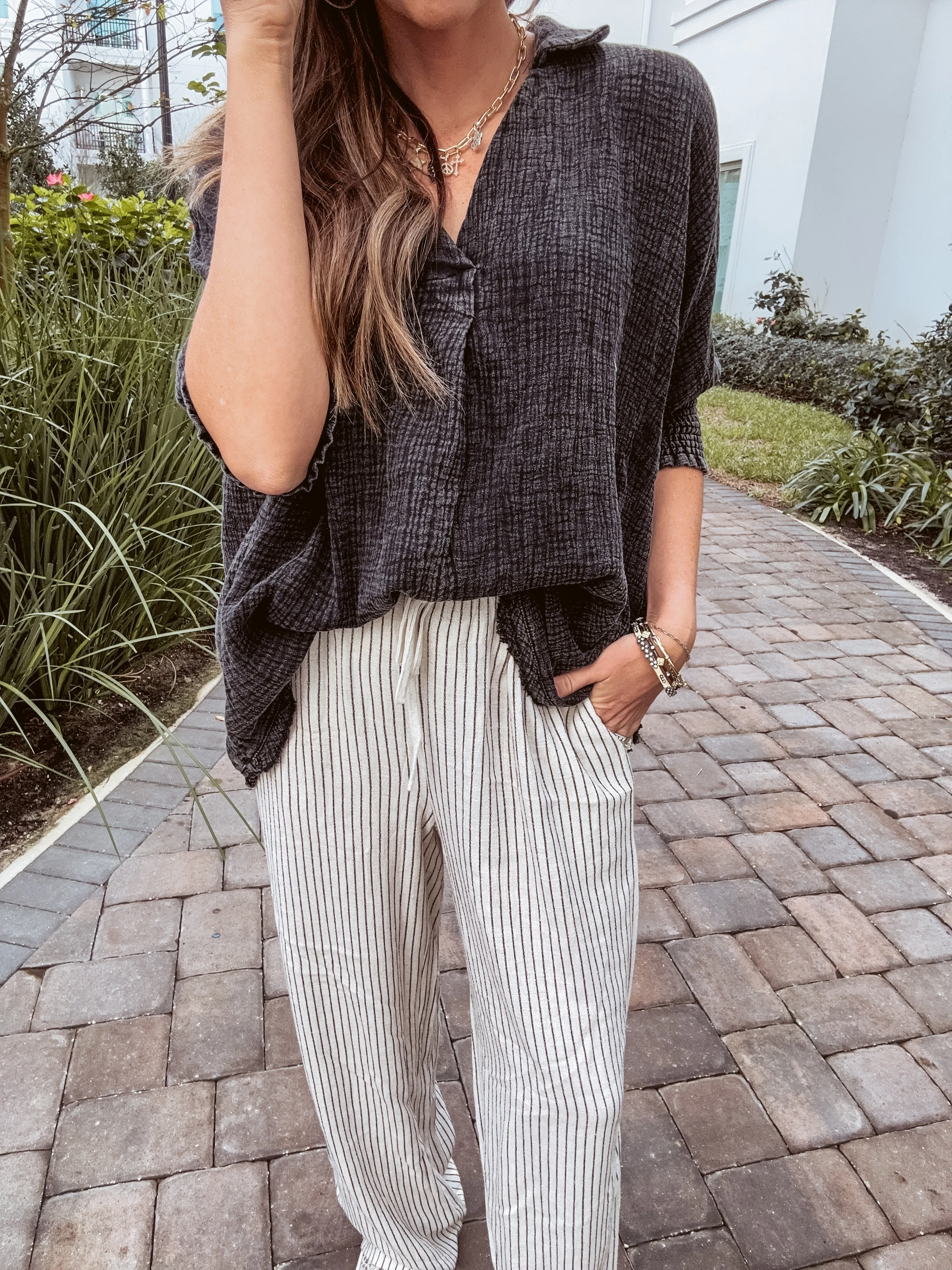 Ash Double Gauze Collared Smock Sleeve