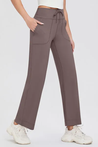 Basic Drawstring High Waist Pants with Pockets
