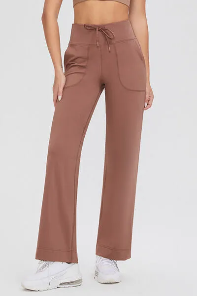 Basic Drawstring High Waist Pants with Pockets