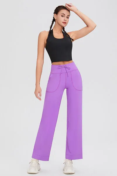 Basic Drawstring High Waist Pants with Pockets