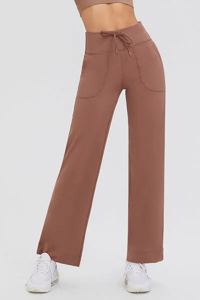 Basic Drawstring High Waist Pants with Pockets