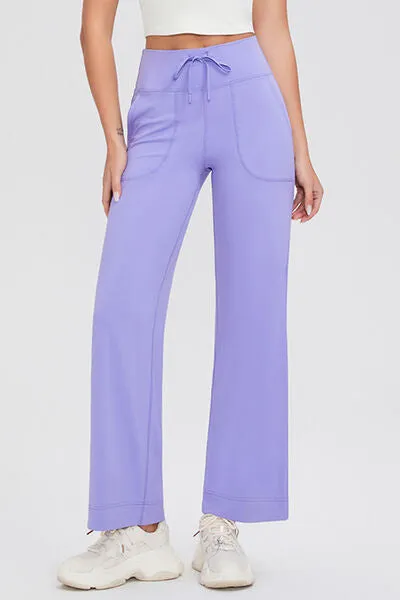 Basic Drawstring High Waist Pants with Pockets
