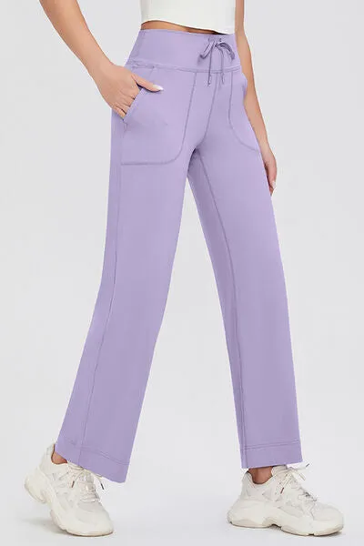 Basic Drawstring High Waist Pants with Pockets