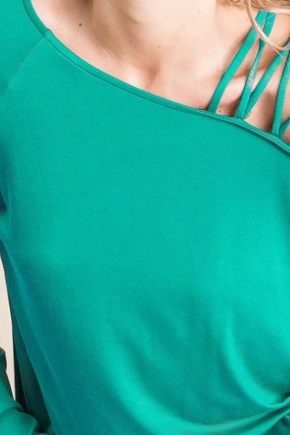 BiBi Jersey Knit One Shoulder Top with Criss Cross
