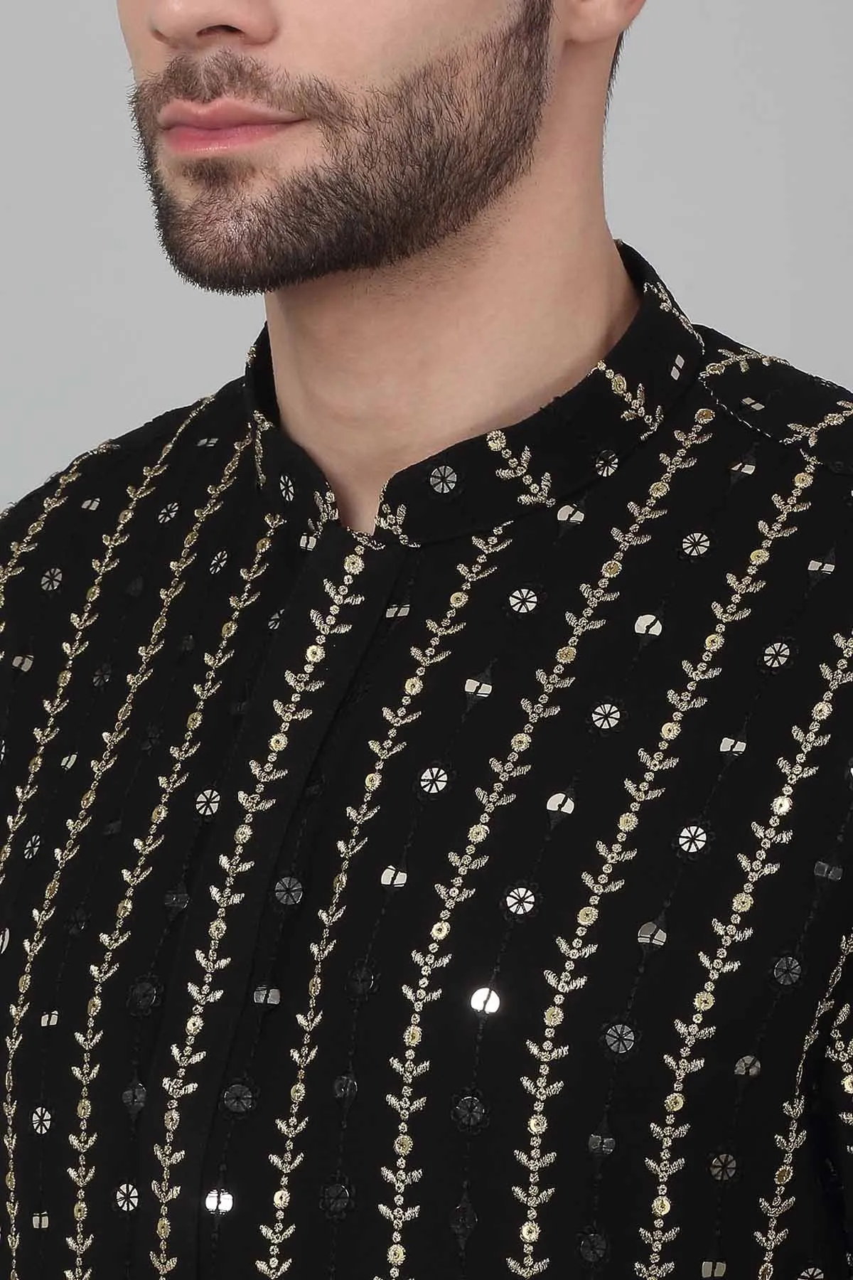 Black Sequins Work Kurta Set