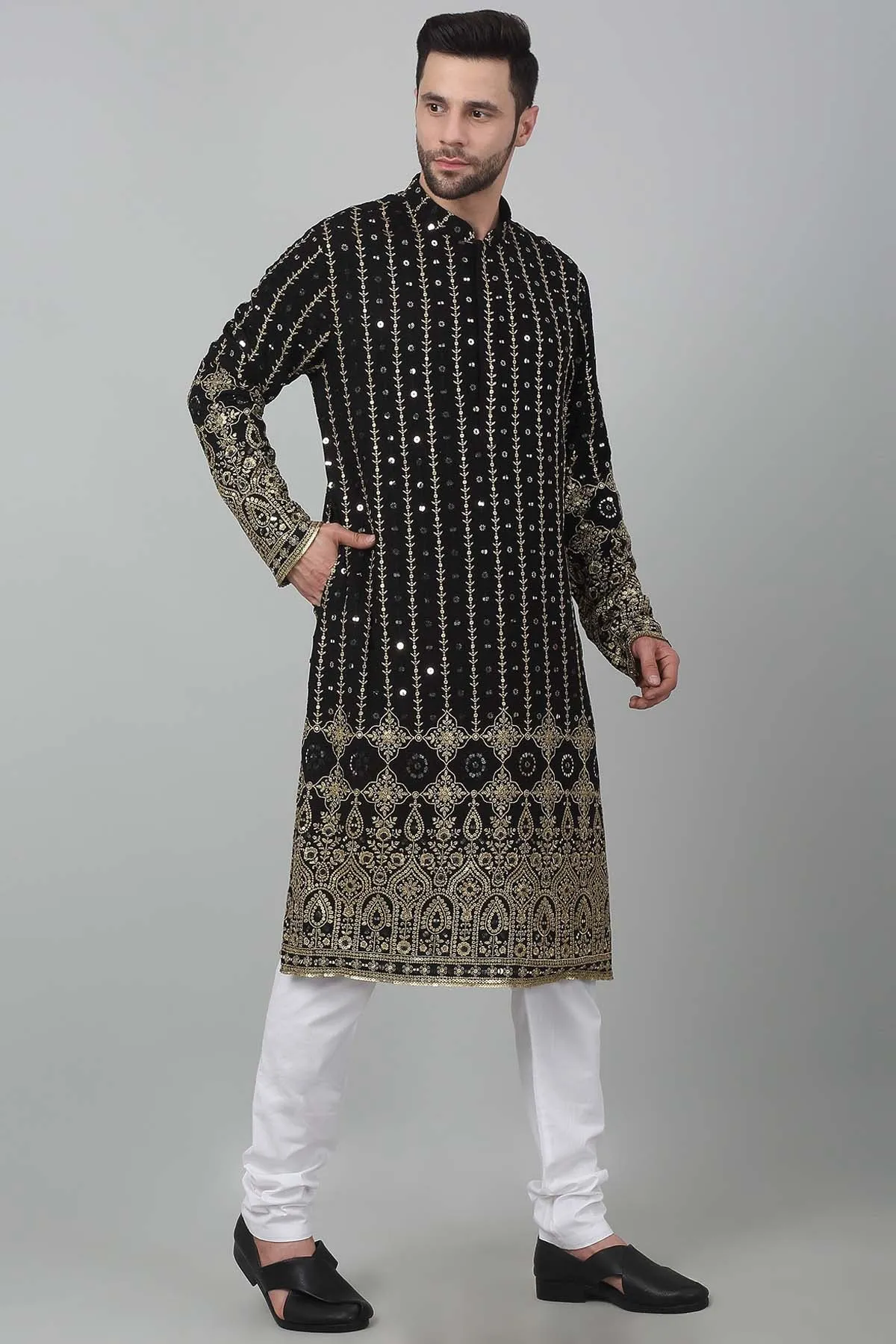 Black Sequins Work Kurta Set