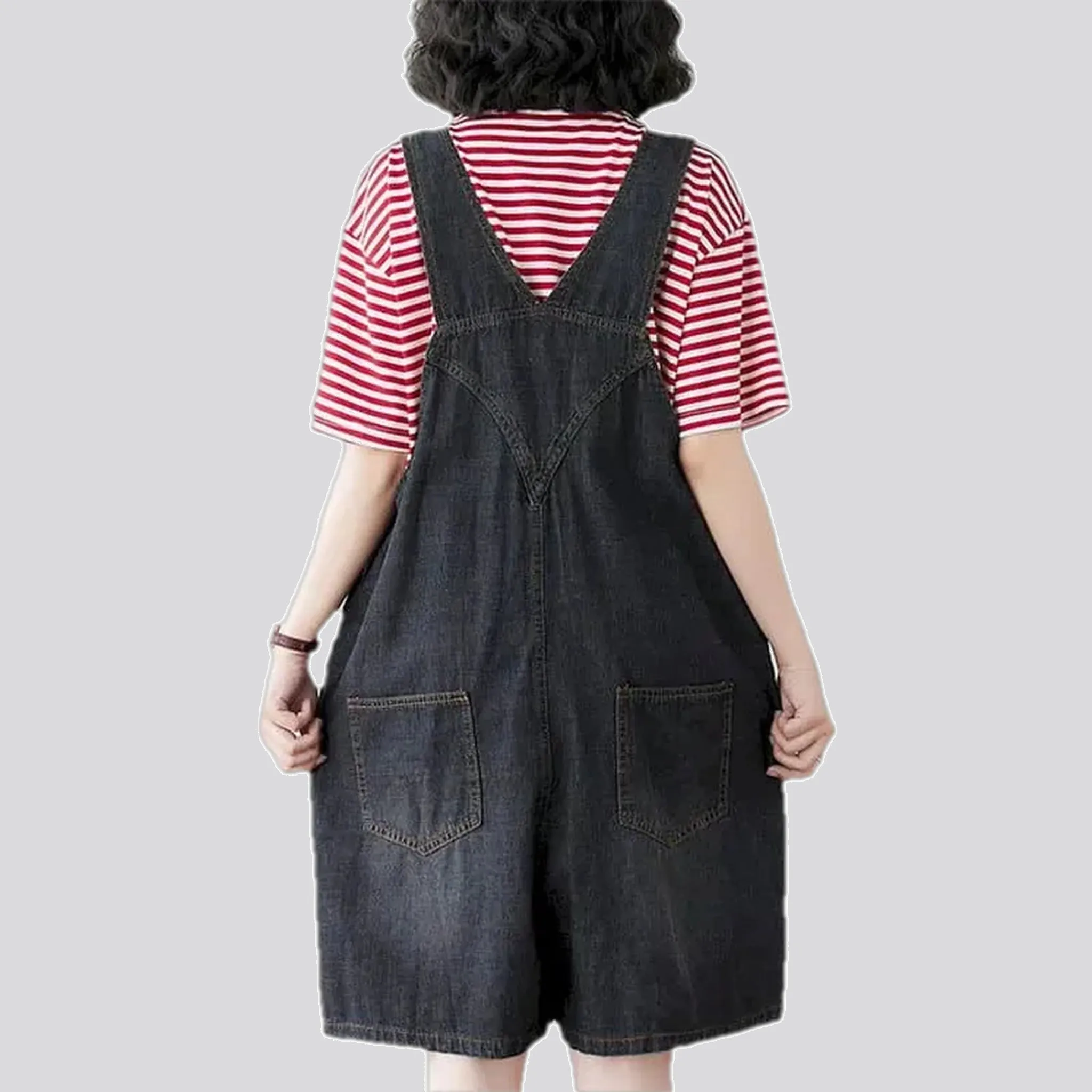 Boho style cargo pockets women's jean overall