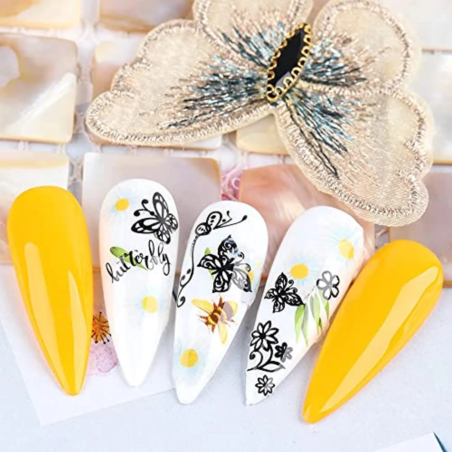 Butterfly Nail Art Stickers Spring Butterfly Nail Decals Decorate,3D Spring Self-Adhesive Black Butterflies Design Nail Decals Foil Butterflies Nail Sticker for Women Acrylic Nails-8 Sheets