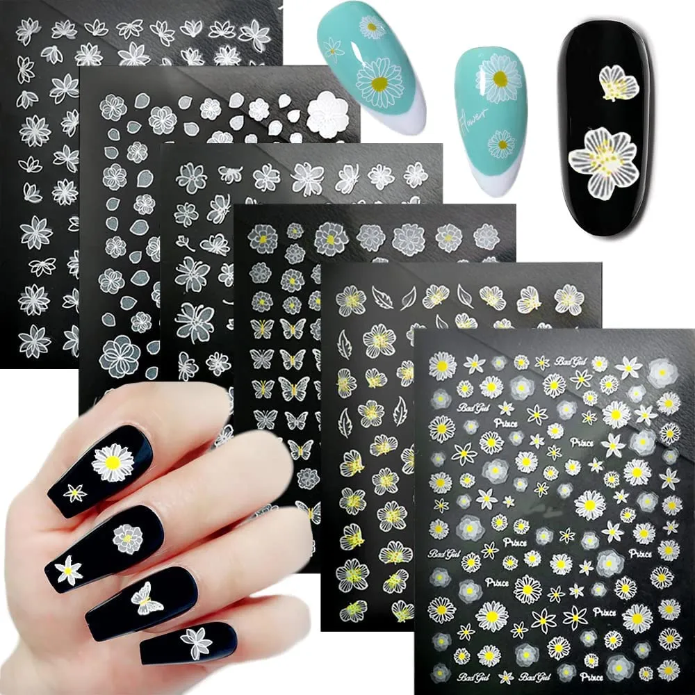 Butterfly Nail Art Stickers Spring Butterfly Nail Decals Decorate,3D Spring Self-Adhesive Black Butterflies Design Nail Decals Foil Butterflies Nail Sticker for Women Acrylic Nails-8 Sheets