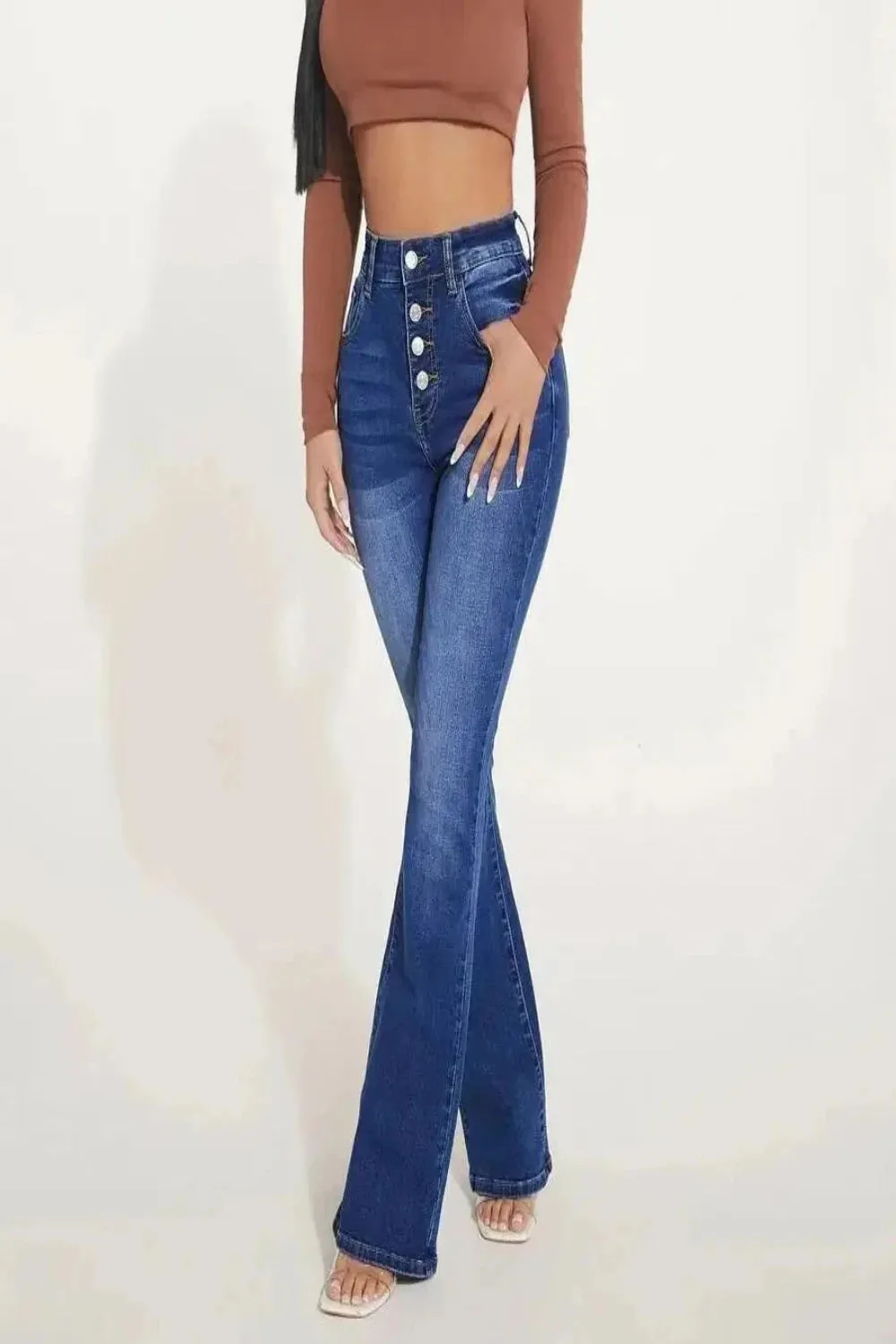Button Fly Boot Cut Flared Jeans