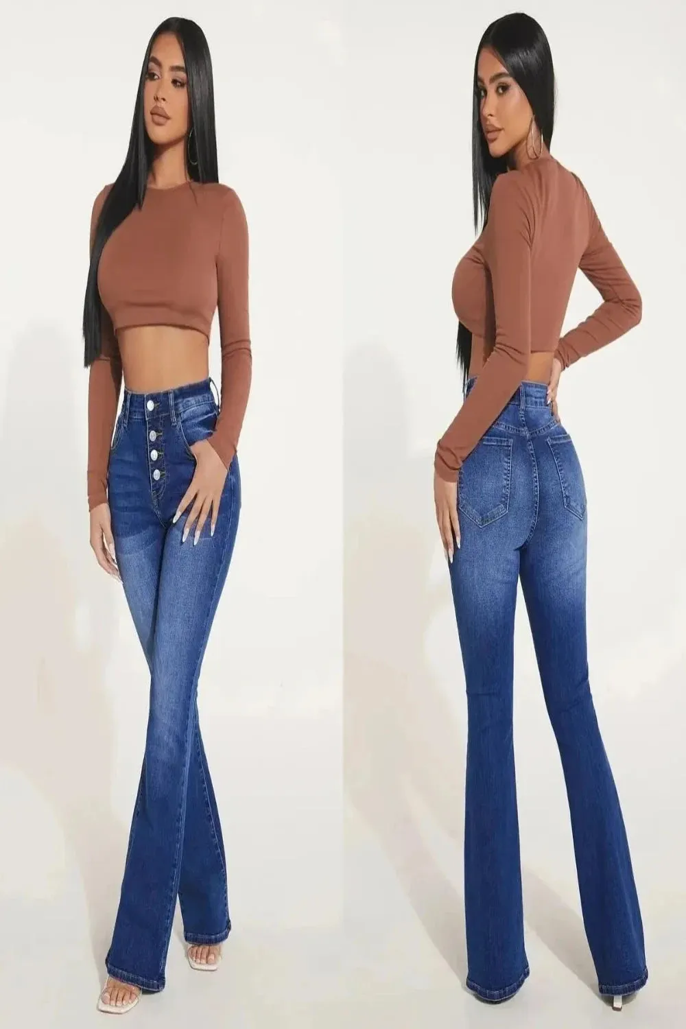 Button Fly Boot Cut Flared Jeans