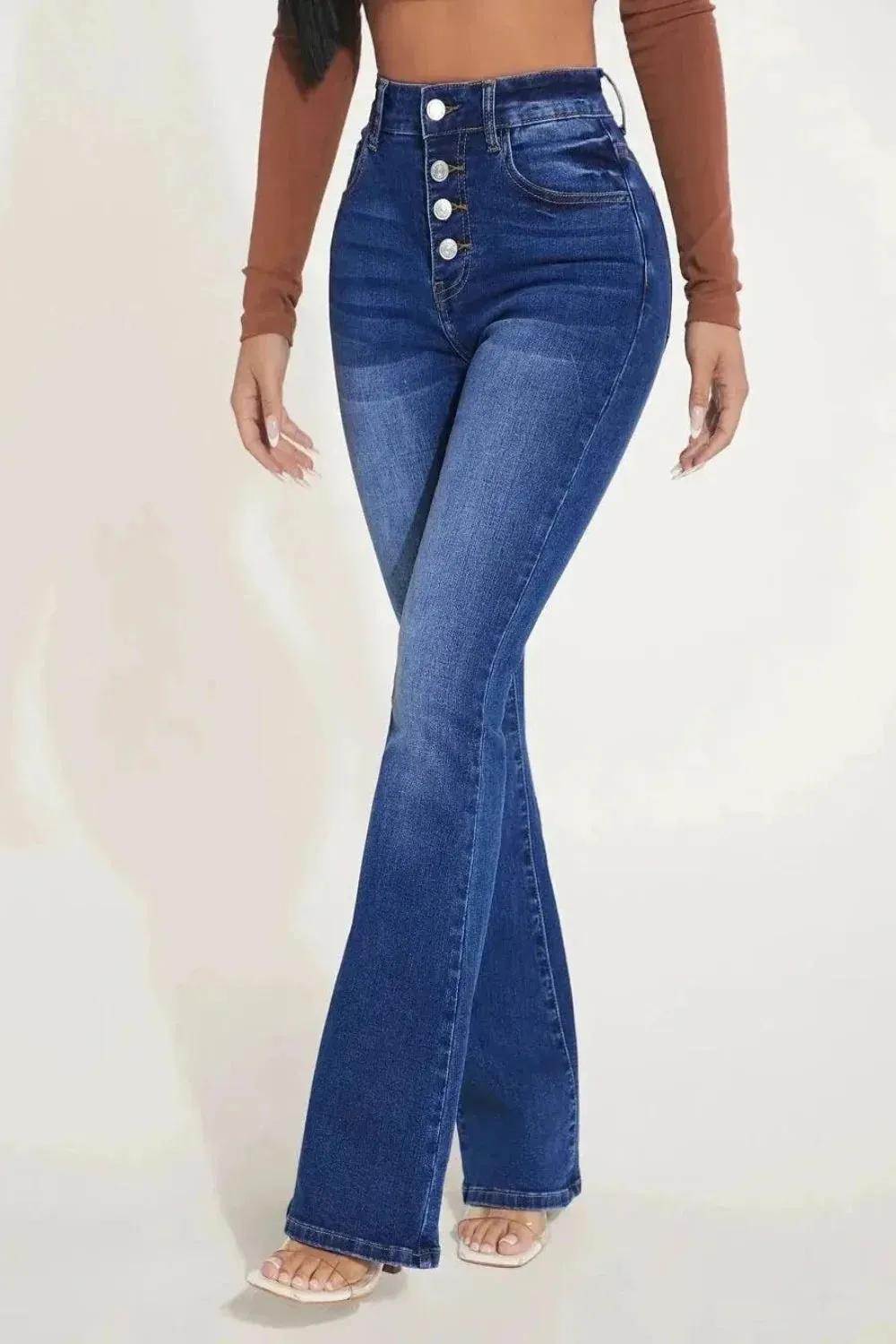 Button Fly Boot Cut Flared Jeans