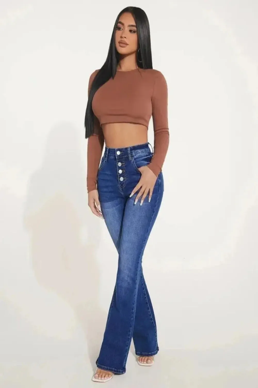 Button Fly Boot Cut Flared Jeans
