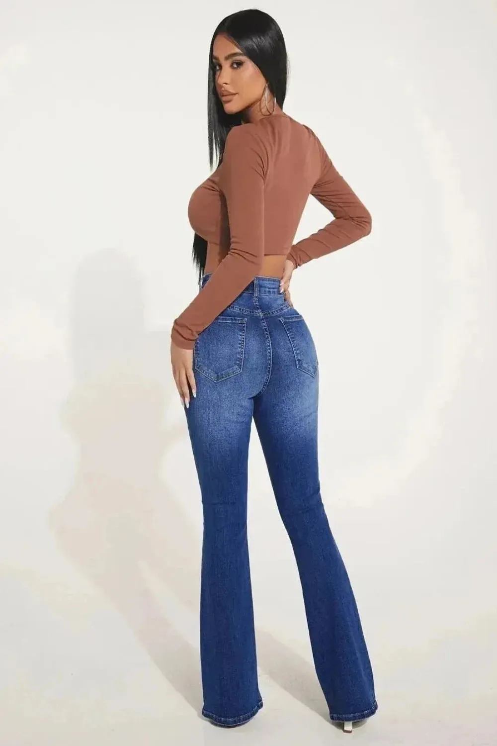 Button Fly Boot Cut Flared Jeans