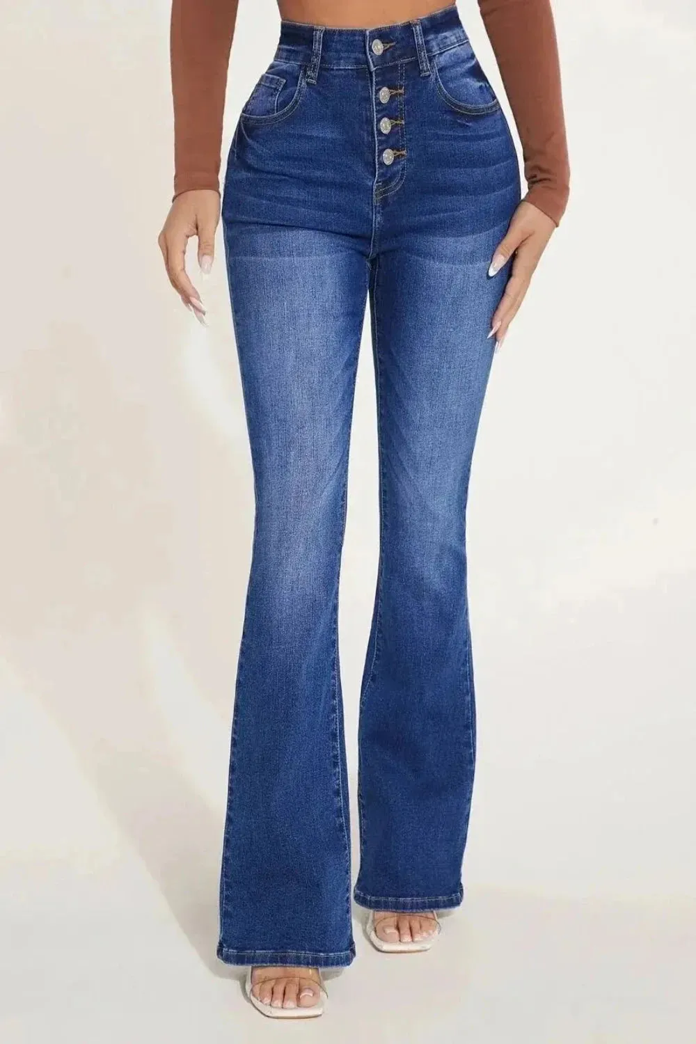 Button Fly Boot Cut Flared Jeans