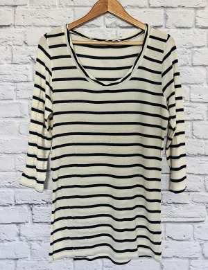 CABI Striped Bistro Tee Shirt Top Black Striped Tunic Sz XL Stretch Soft T-Shirt