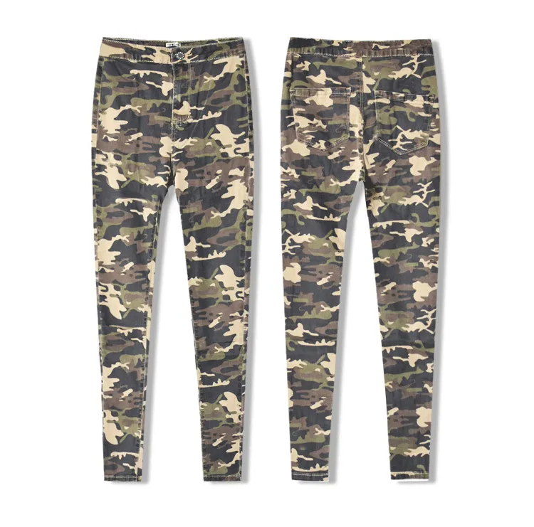 Camouflage High Waist Stretch Slim Denim Jeans