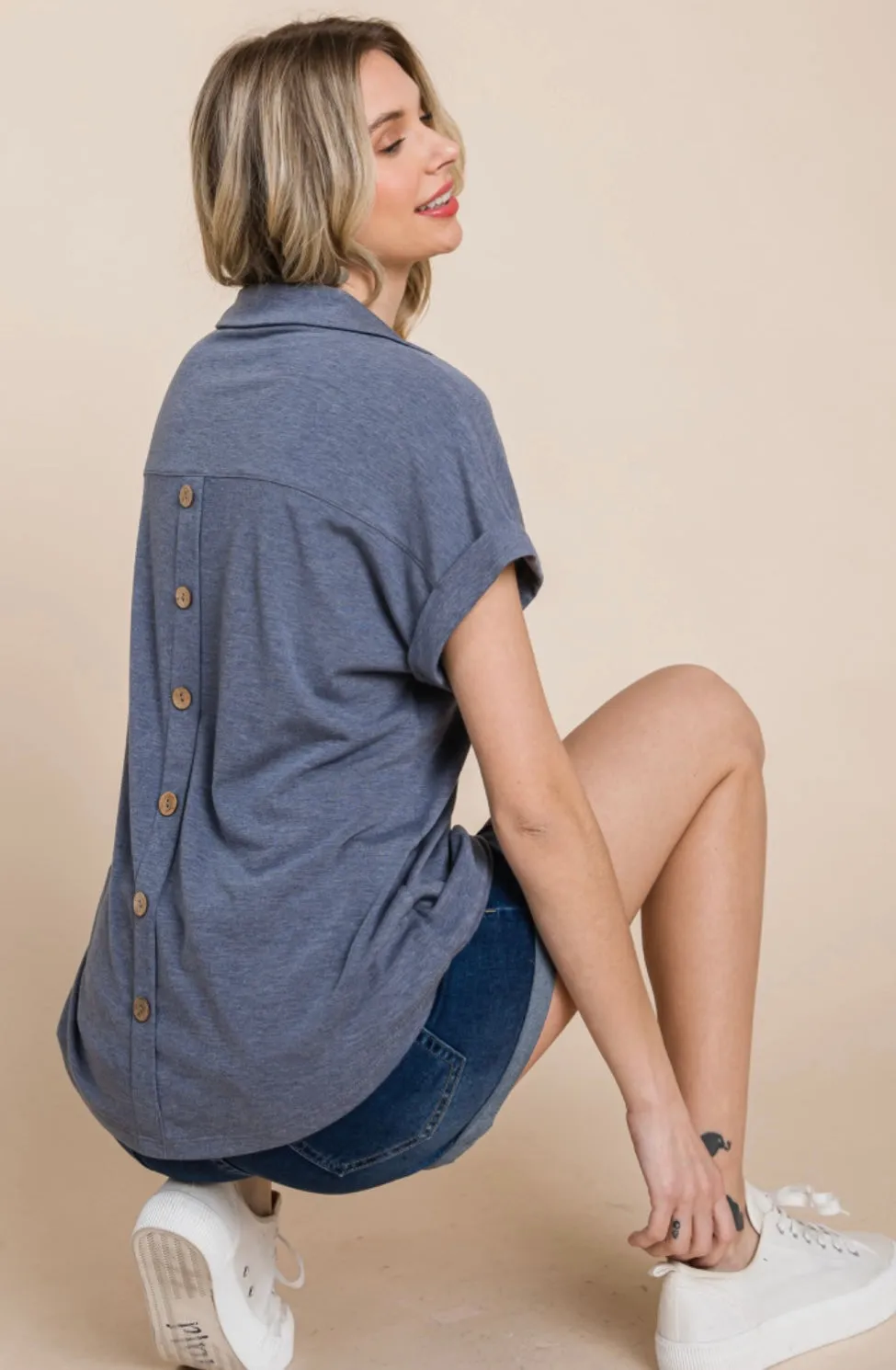 Chelsey | Collared Top with Back Buttons