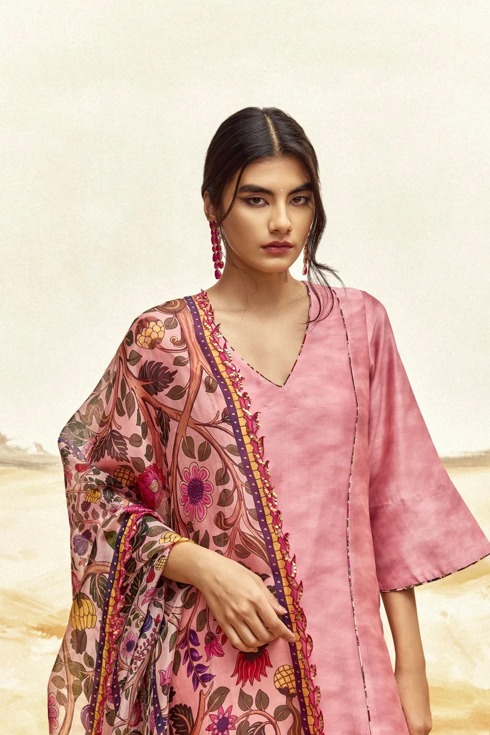 Classic Kurta Set with Churidaar - Pink