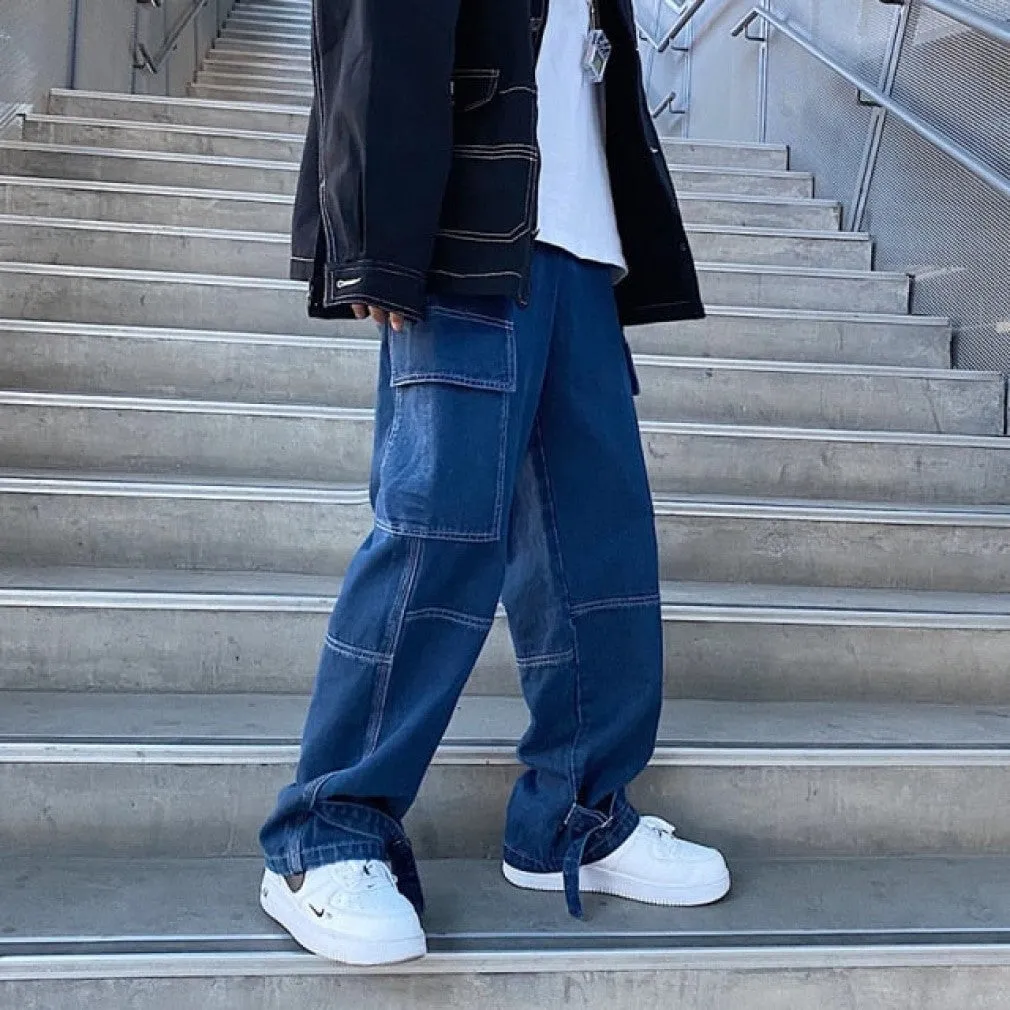 ContiNent 33 Men Jeans Wide Leg Denim Cargo jean pants Loose Straight Baggy Men&#39;s Jeans hip hop Streetwear Skateboard  Neutral denim Trousers