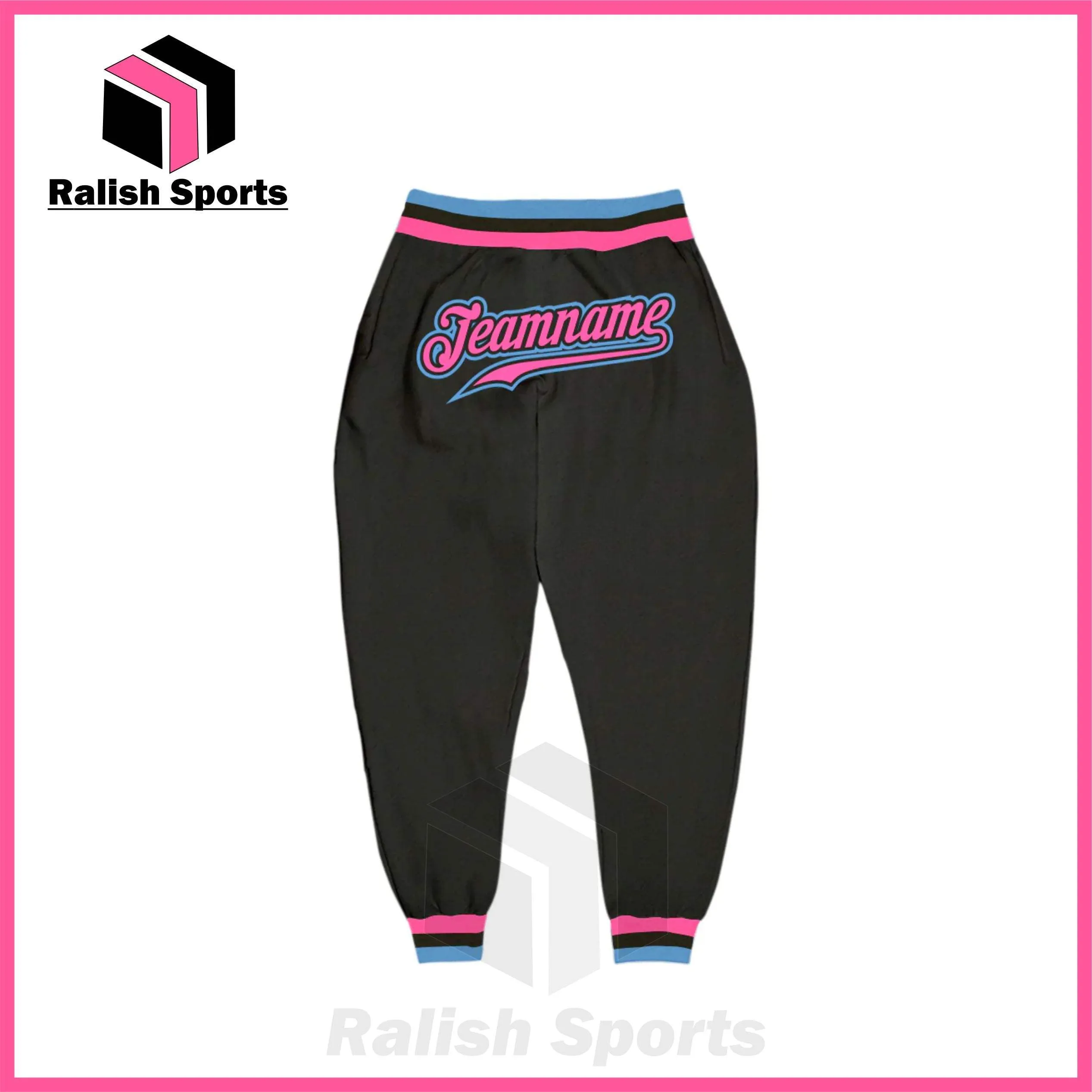 Custom Black Pink-Light Blue Sports Pants