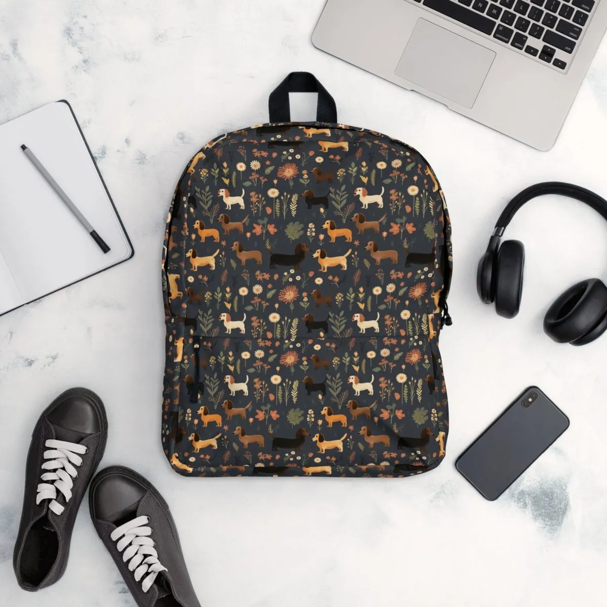Dark Grey Dachshund Backpack