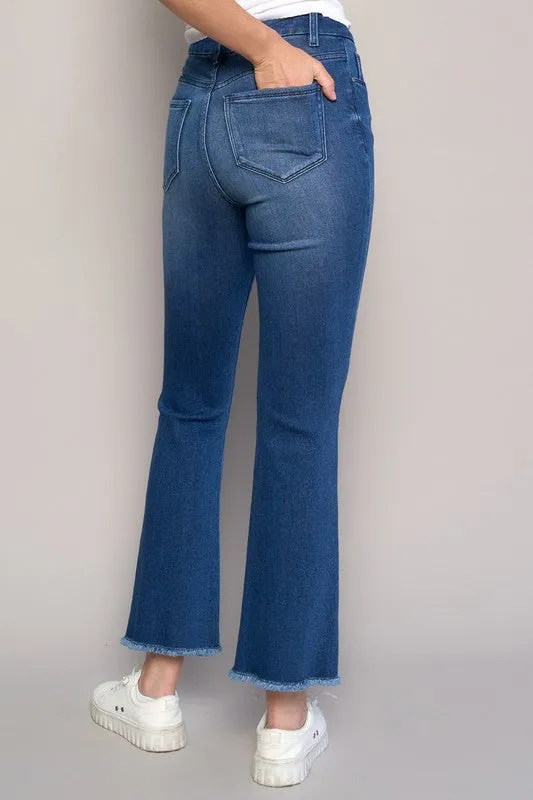 Dark Wash High Rise Cropped Bootcut Denim Jean Pants
