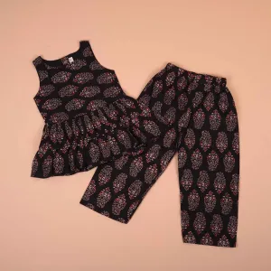 Elegant Black Floral Paisley Cotton Girls CO-ORD SET – Comfortable & Trendy