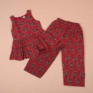 Elegant Maroon Paisley Cotton Girls CO-ORD SET – Trendy & Comfortable