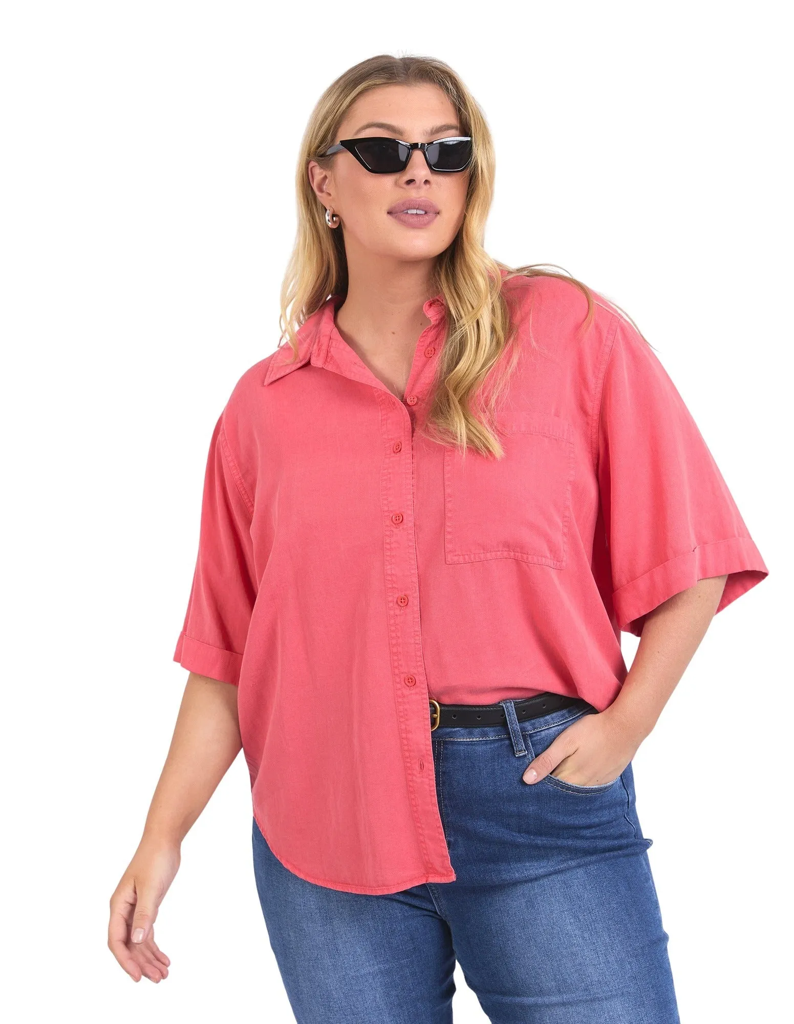 Elm - Bliss Washed Shirt - Watermelon Crush