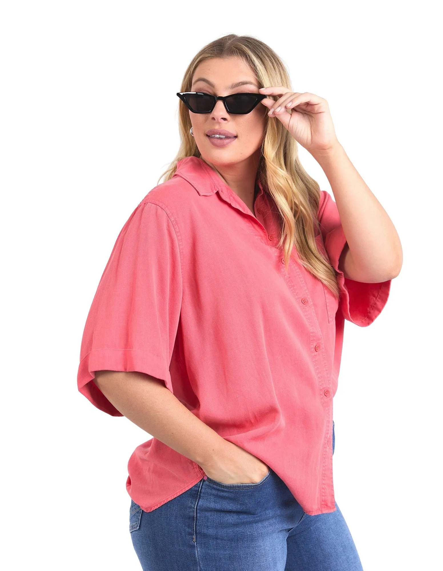 Elm - Bliss Washed Shirt - Watermelon Crush